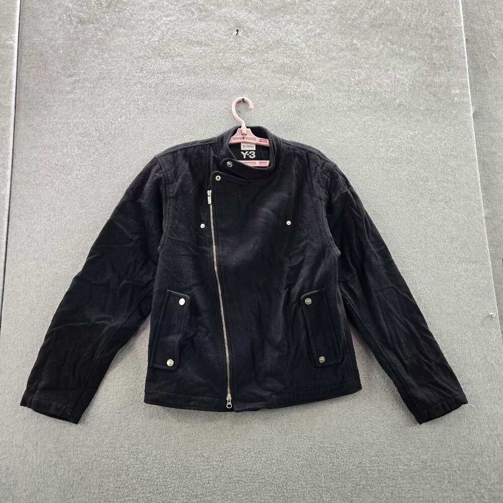 Y-3‎ Yohji Yamamoto x Adidas Men Jacket M Black Wool Moto Zipper Snap Collar